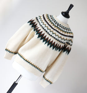 Nordic Style Hand Knit Jumper - Cream Wool - M / UK 12