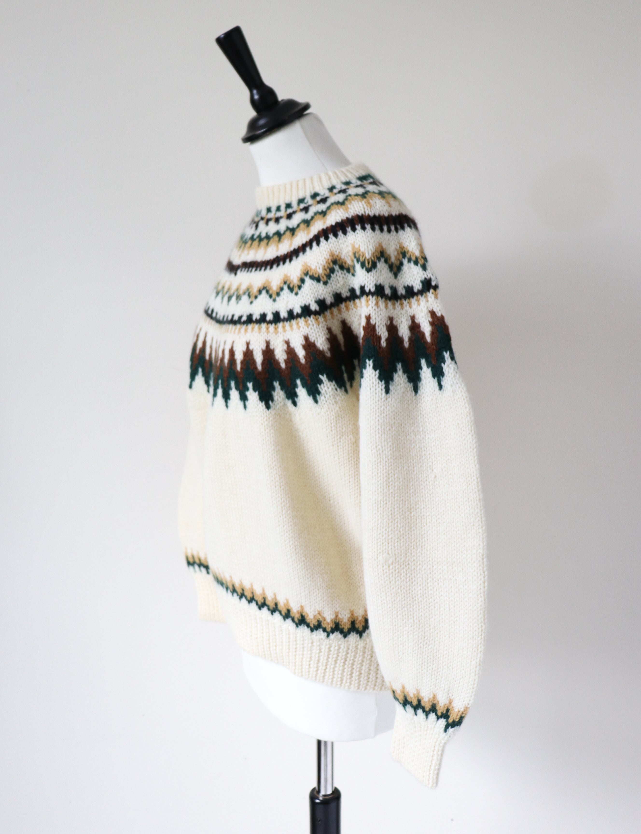 Nordic Style Hand Knit Jumper - Cream Wool - M / UK 12