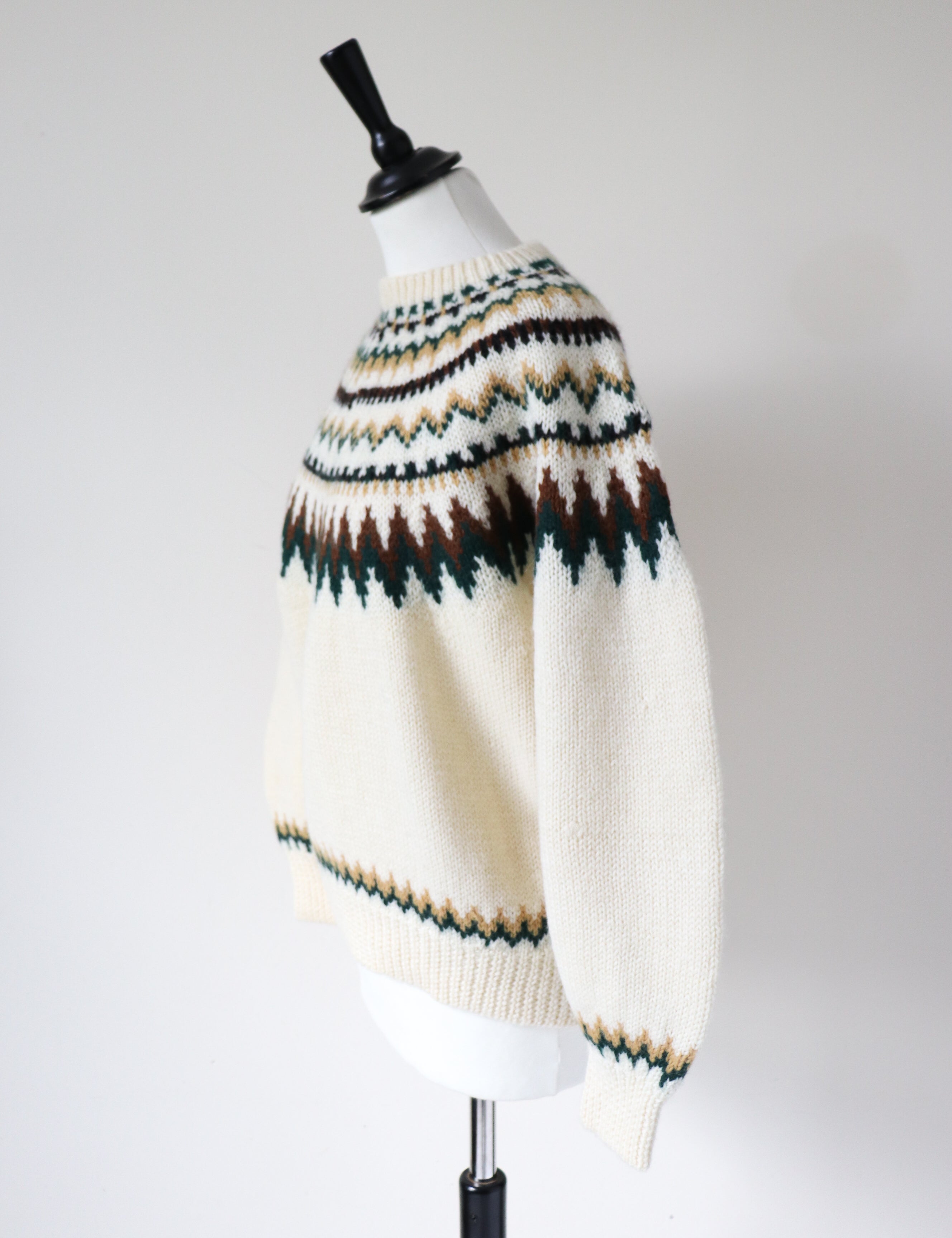 Nordic Style Hand Knit Jumper - Cream Wool -  M / UK 12