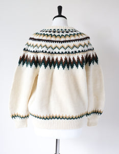 Nordic Style Hand Knit Jumper - Cream Wool -  M / UK 12