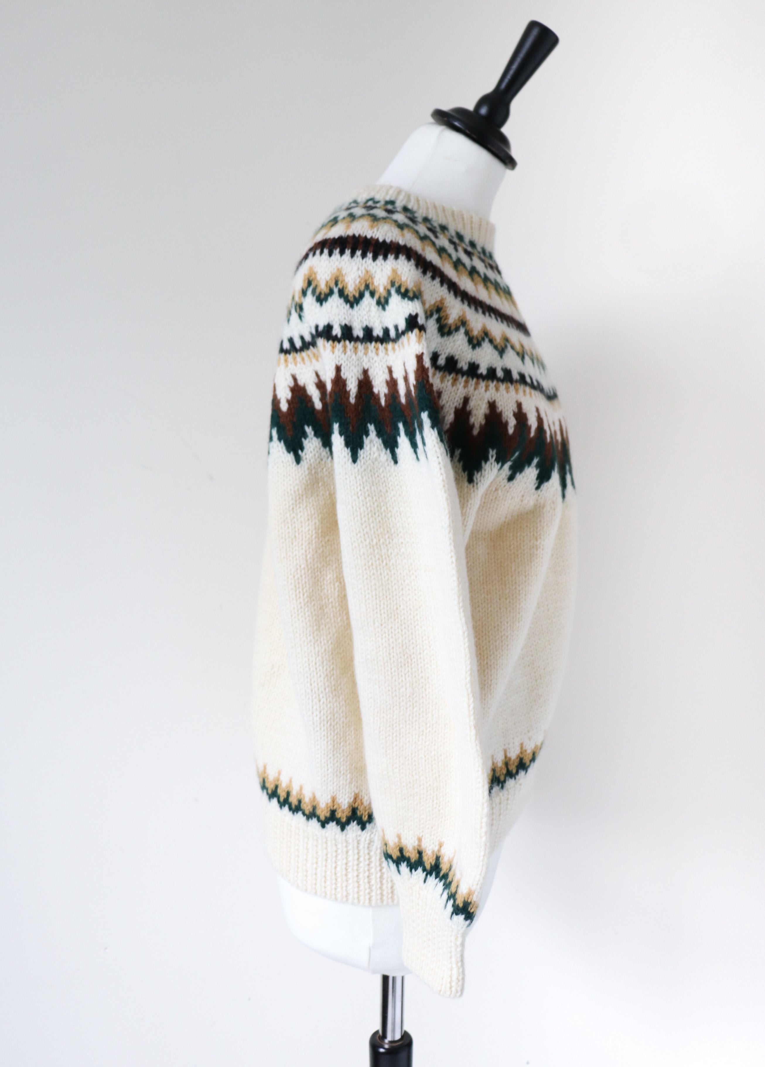 Nordic Style Hand Knit Jumper - Cream Wool - M / UK 12