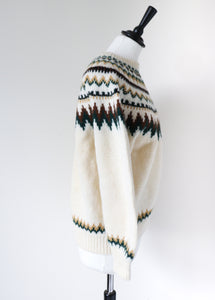 Nordic Style Hand Knit Jumper - Cream Wool -  M / UK 12