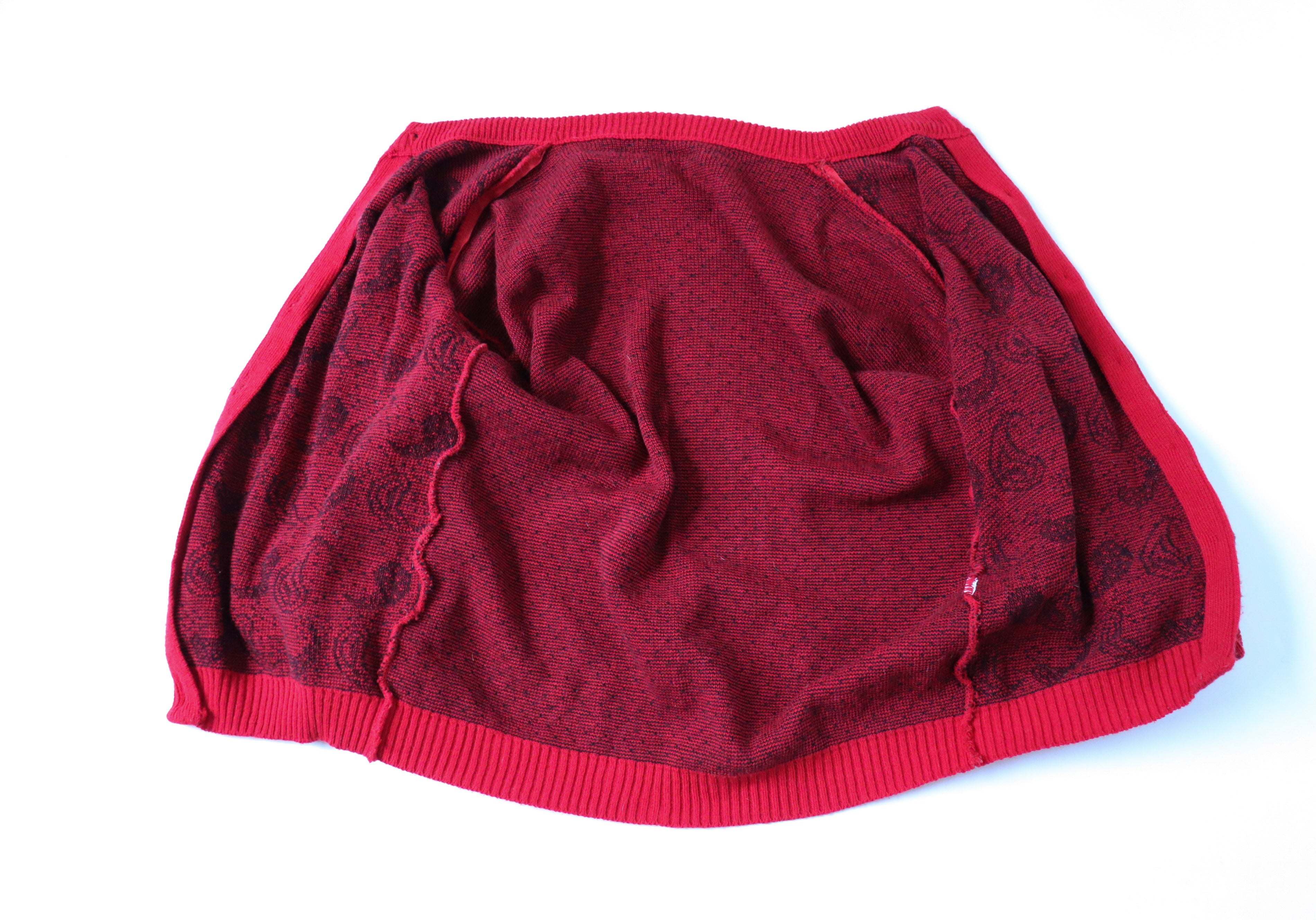 Vintage Red / Black Cardigan - Paisley Pattern - Drop Shoulder - M / UK 12