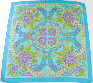 Jammers & Leufgen Psychedelic Floral  Silk Scarf - Turquoise Blue - Large