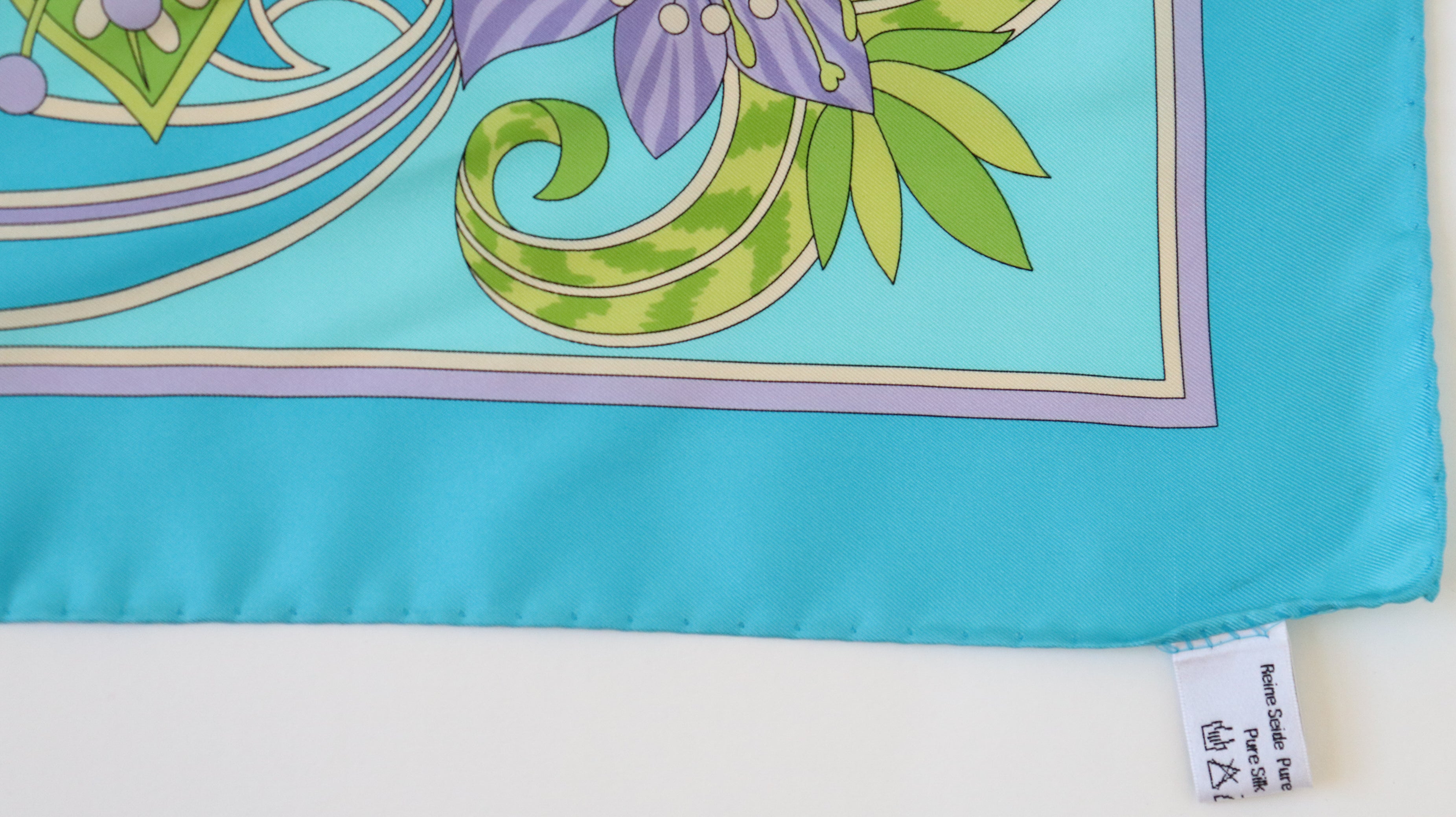 Jammers & Leufgen Psychedelic Floral  Silk Scarf - Turquoise Blue - Large