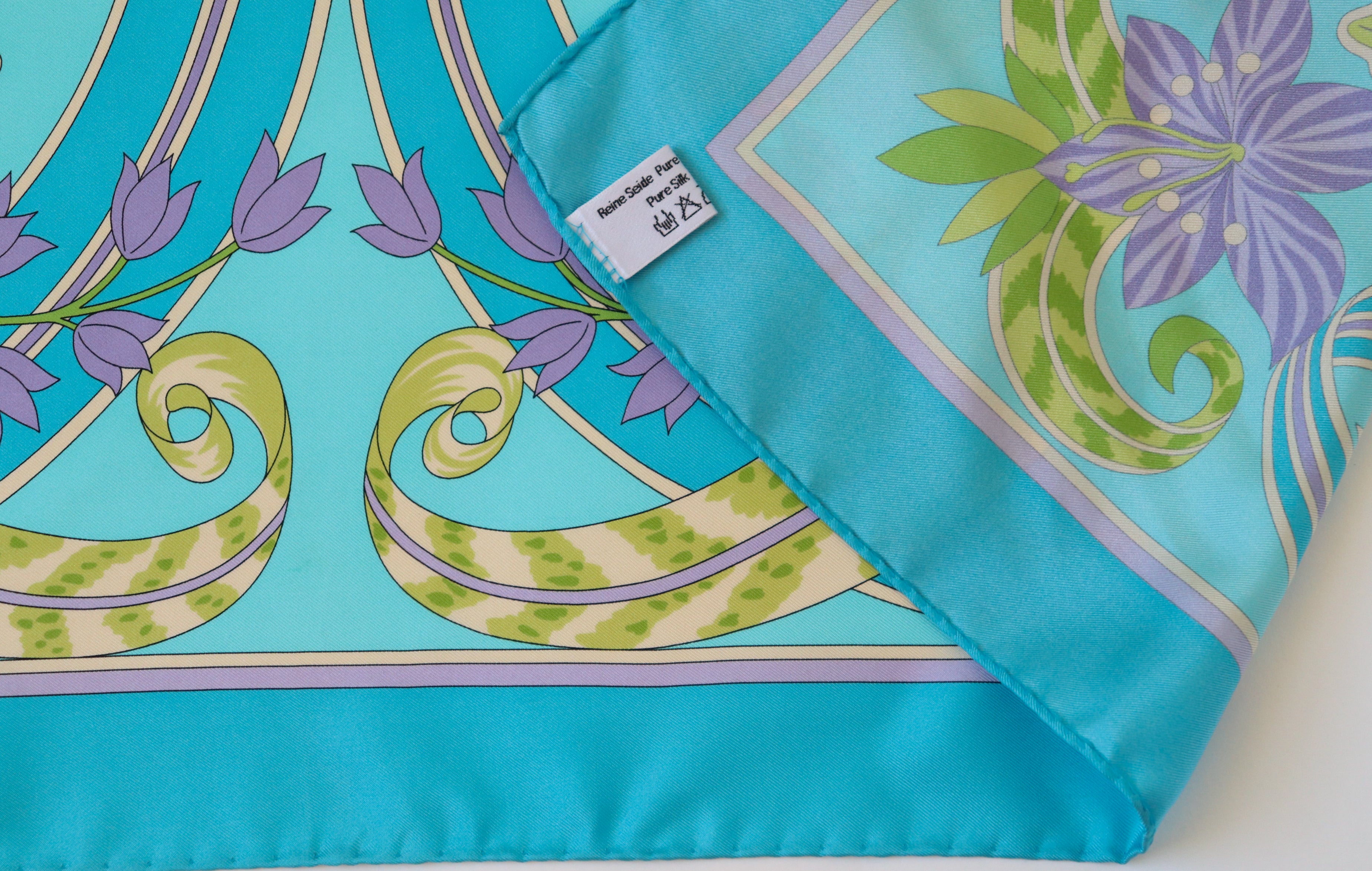 Jammers & Leufgen Psychedelic Floral  Silk Scarf - Turquoise Blue - Large