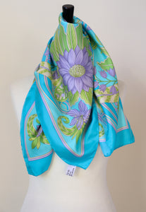 Jammers & Leufgen Psychedelic Floral  Silk Scarf - Turquoise Blue - Large