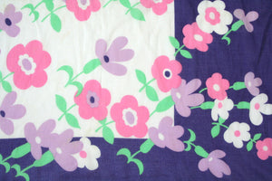 1970s cotton scarf - pink purple daisy print - Small