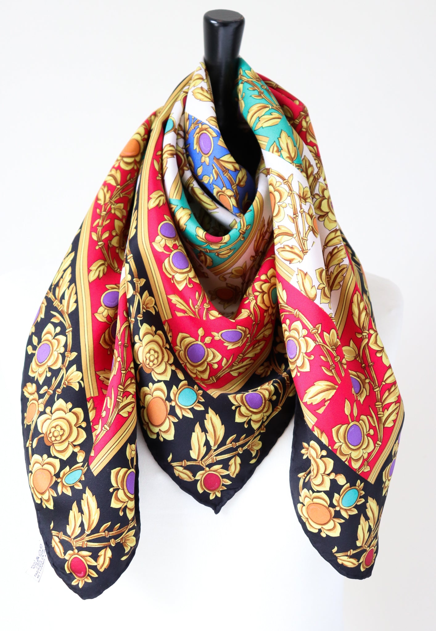 MANTERO VIII Vintage Silk Scarf - Multicolour Baroque Jewel Print  - LARGE