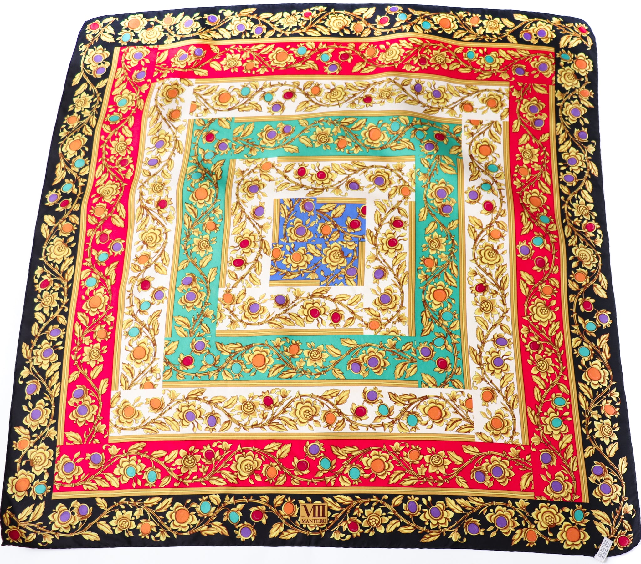 MANTERO VIII Vintage Silk Scarf - Multicolour Baroque Jewel Print - LARGE