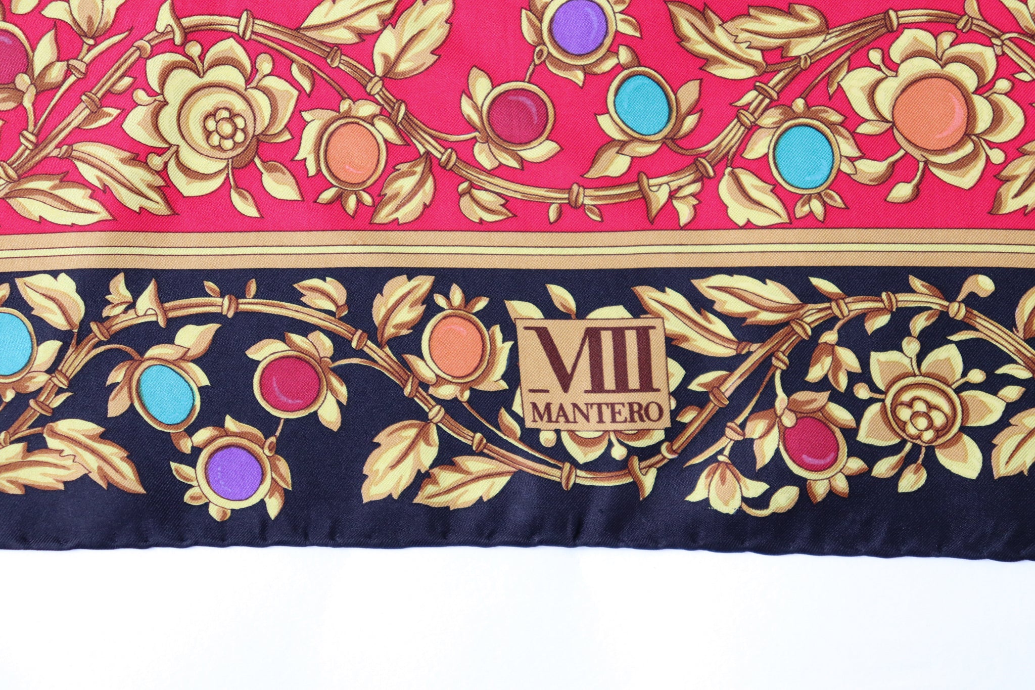 MANTERO VIII Vintage Silk Scarf - Multicolour Baroque Jewel Print  - LARGE