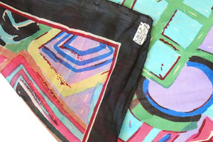 Indian Silk Scarf 1980s Vintage Scarf - Multicolour Art Pattern - X Large