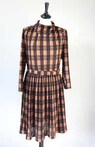 Ara Modell Vintage Dress - Brown Check - Long Sleeves - 1980s M / UK 12