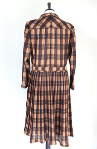 Ara Modell Vintage Dress - Brown Check - Long Sleeves - 1980s M / UK 12