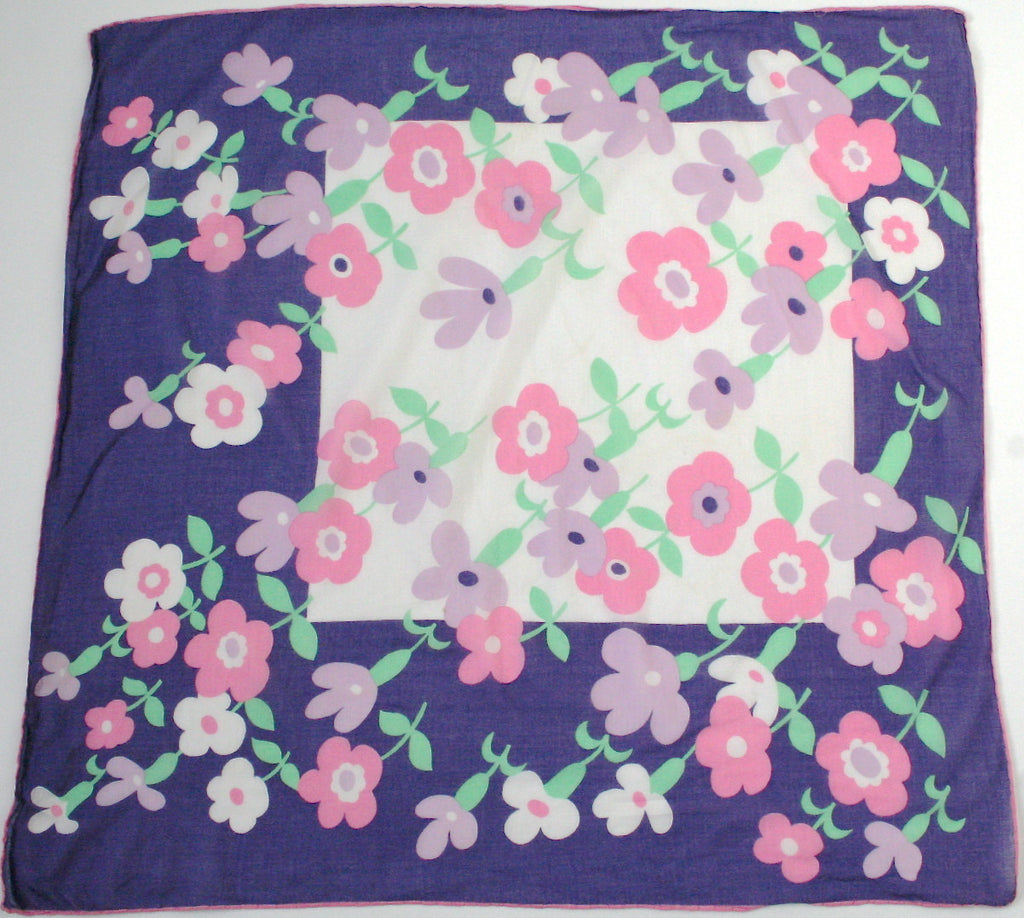 70s cotton scarf - 70s pink / purple daisy print