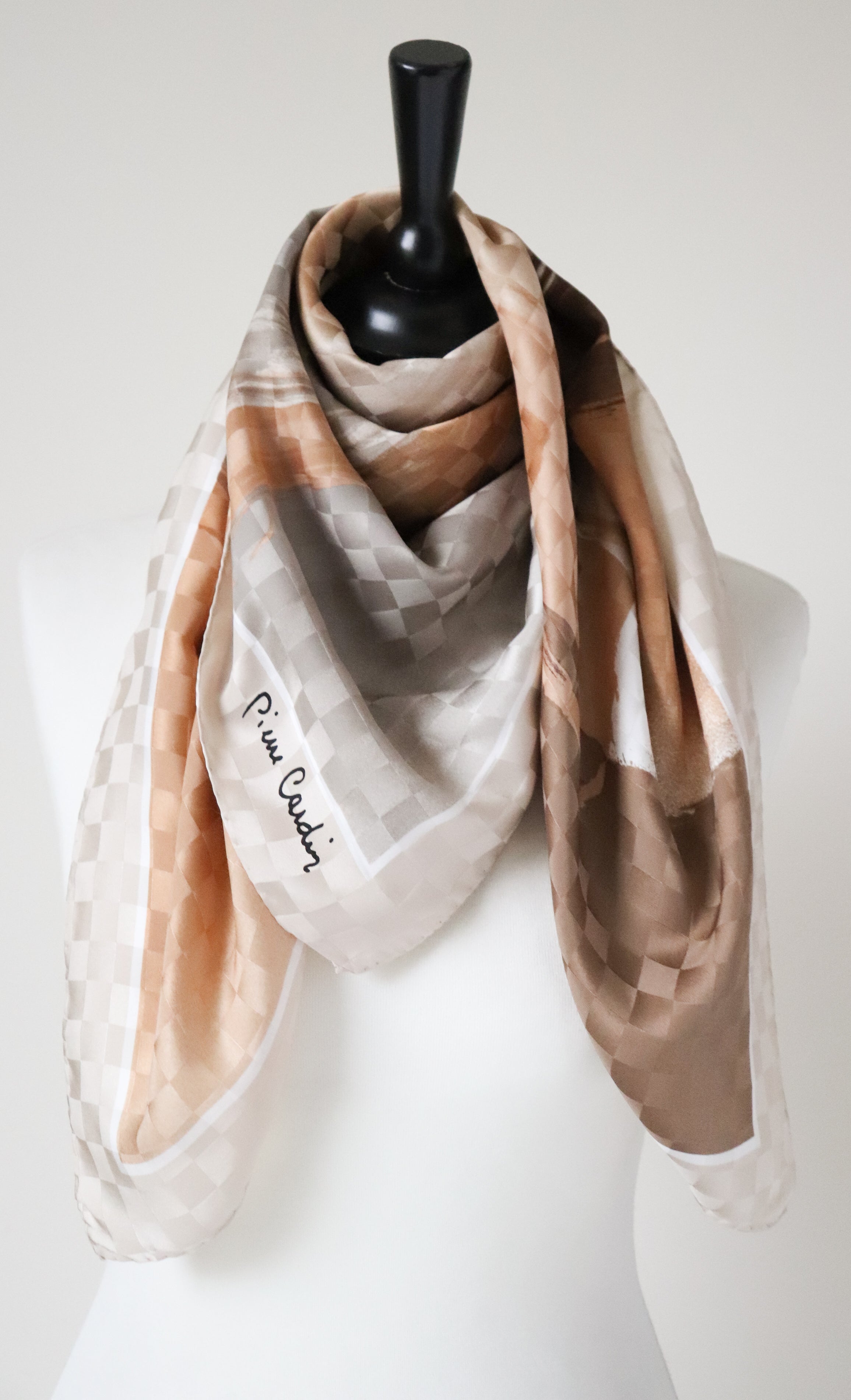 Pierre Cardin Abstract Art Silk Scarf - Vintage - Brown / Grey - Large