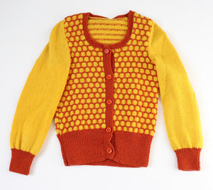 Hand Knitted Wool Cardigan  - Yellow - 1940s Land Girl Style - S / UK 10