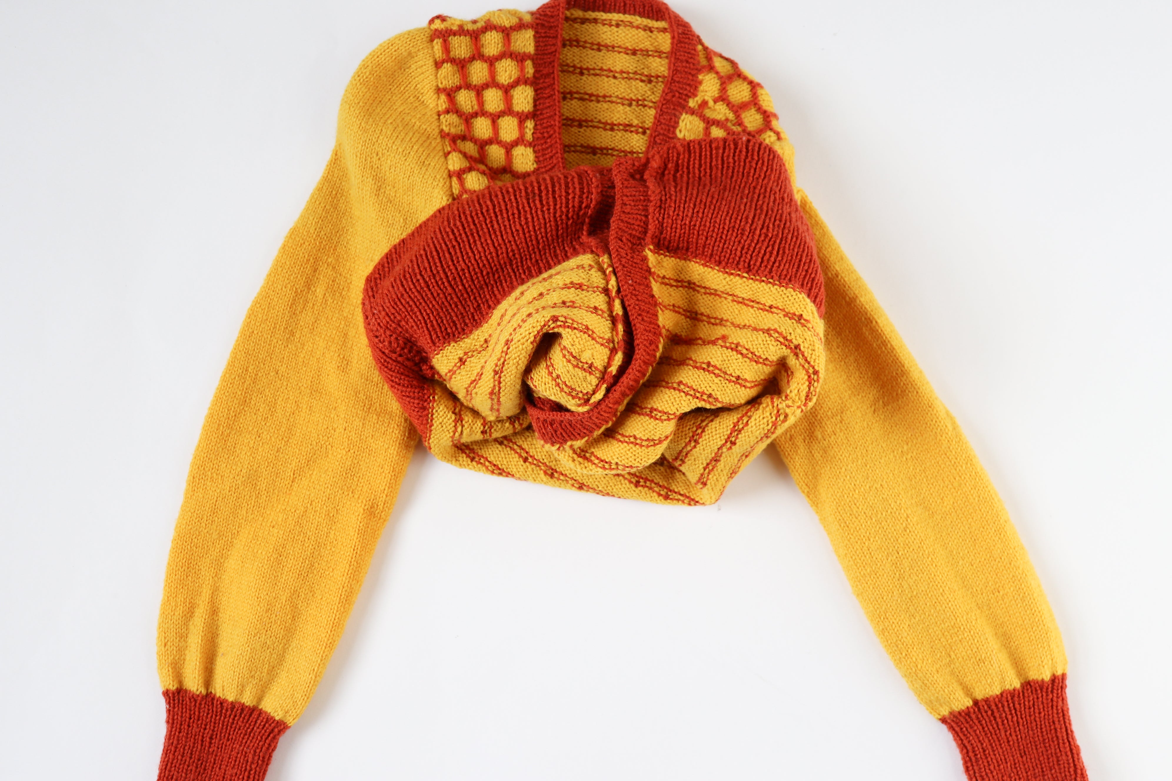 Hand Knitted Wool Cardigan  - Yellow - 1940s Land Girl Style - S / UK 10