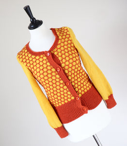 Hand Knitted Wool Cardigan  - Yellow - 1940s Land Girl Style - S / UK 10