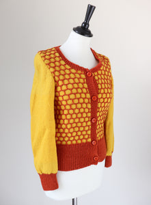 Hand Knitted Wool Cardigan  - Yellow - 1940s Land Girl Style - S / UK 10