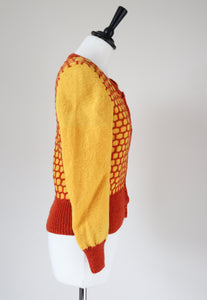Hand Knitted Wool Cardigan - Yellow - 1940s Land Girl Style - S / UK 10