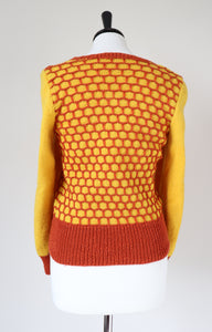 Hand Knitted Wool Cardigan  - Yellow - 1940s Land Girl Style - S / UK 10