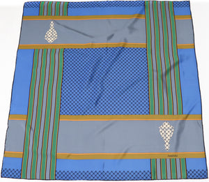 Mantero Vintage Silk Scarf - Blue / Grey - Stripes / Check - LARGE
