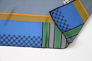 Mantero Vintage Silk Scarf - Blue / Grey - Stripes / Check - LARGE
