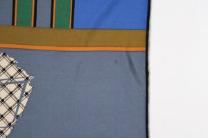 Mantero Vintage Silk Scarf - Blue / Grey - Stripes / Check - LARGE