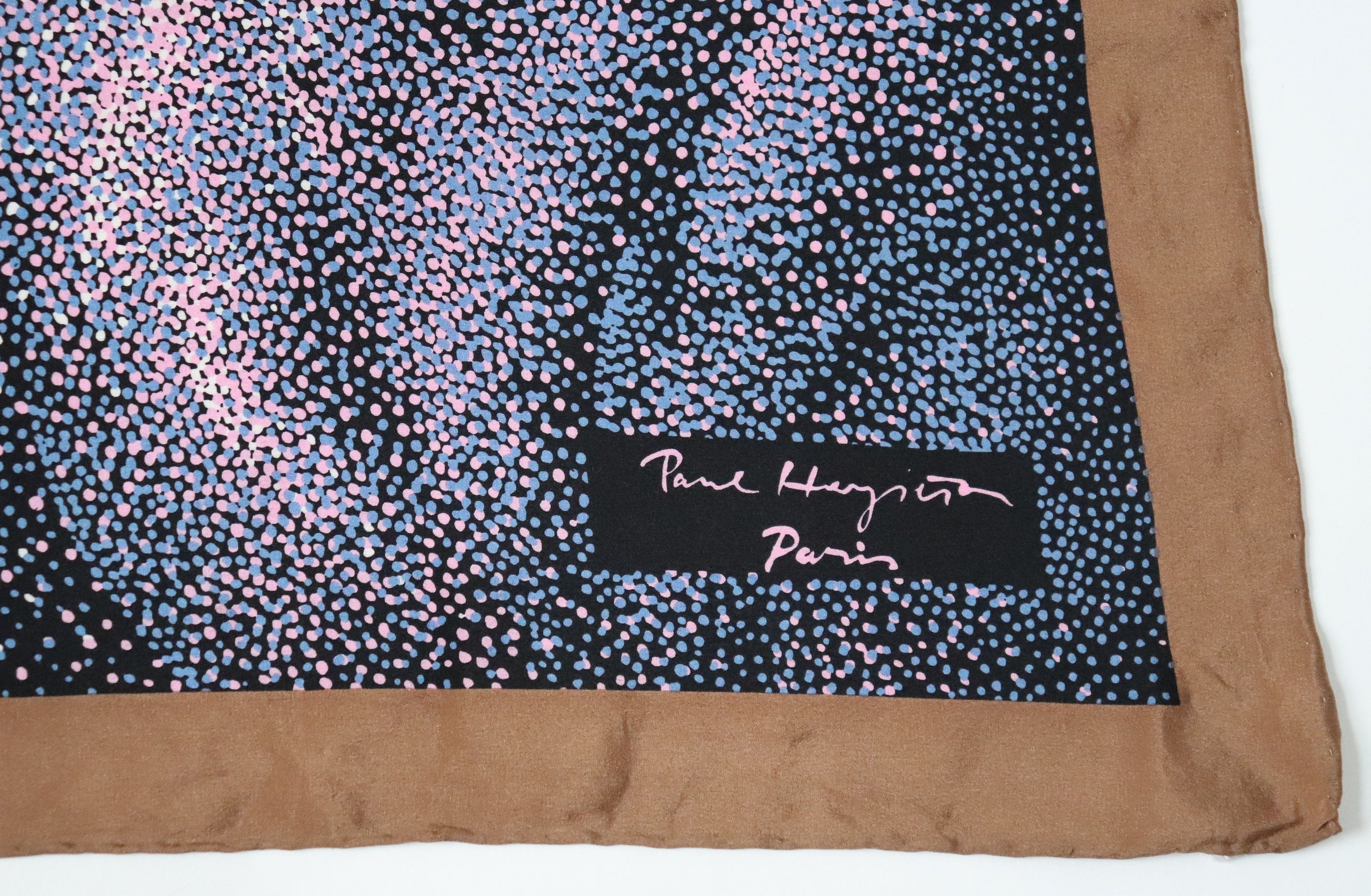 Signed Vintage Silk Scarf - Blue / Pink / Brown - Spotted - 90 x 90 LARGE