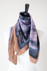 Signed Vintage Silk Scarf - Blue / Pink / Brown - Spotted - 90 x 90 LARGE