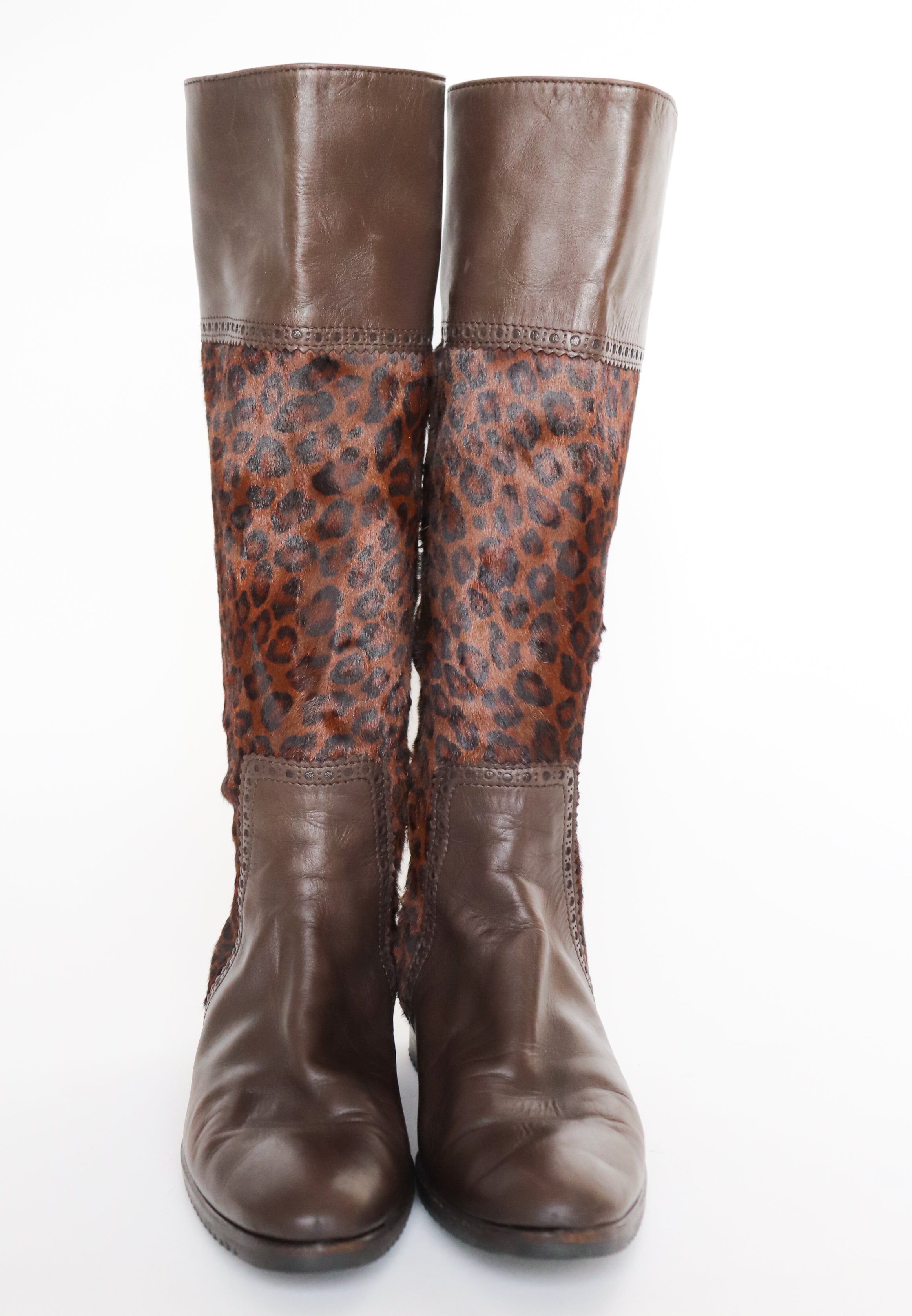 Verbano Long Boots -  Leopard Print Pony Skin / Brown Leather  37 / UK 4