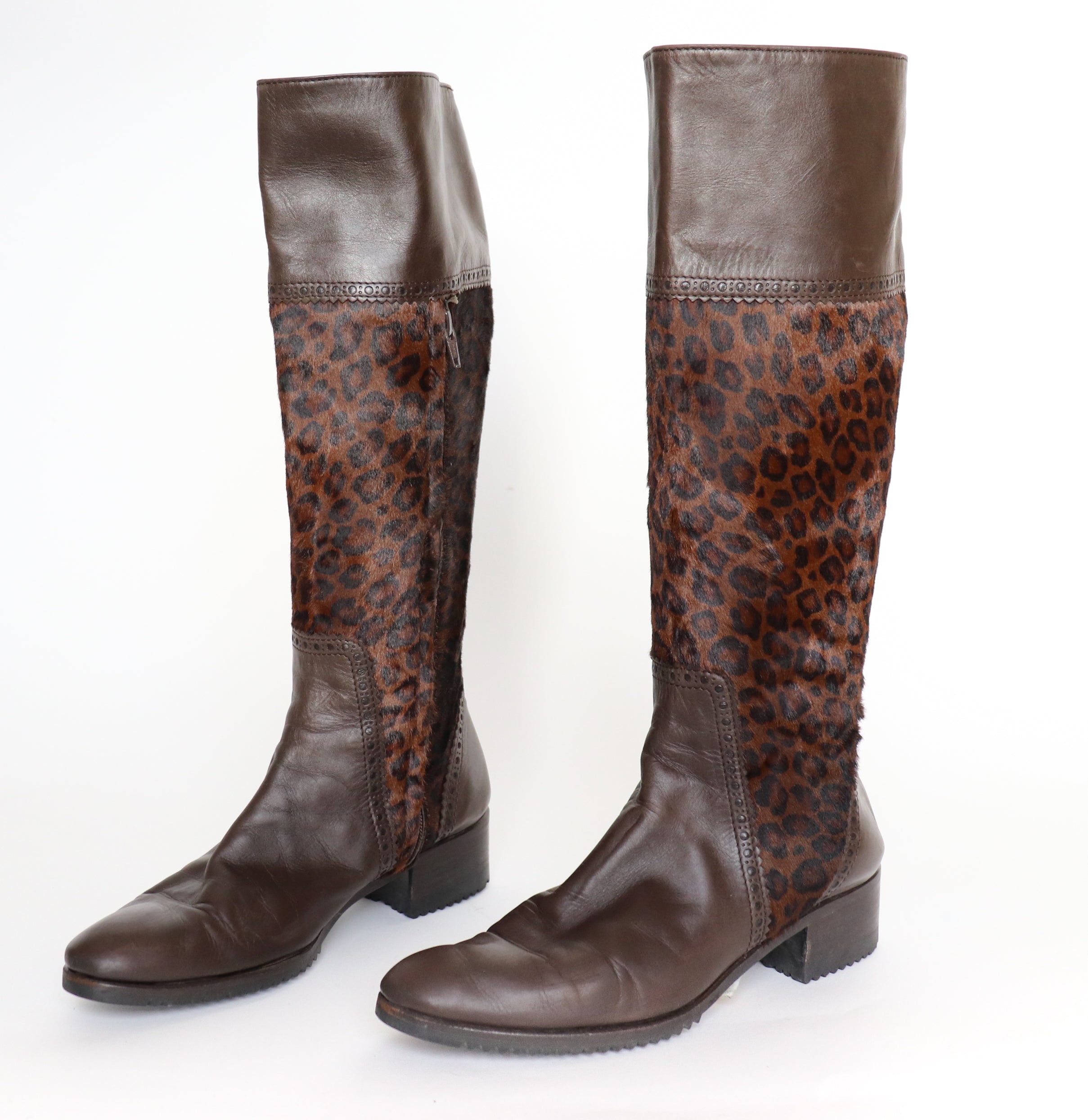 Verbano Long Boots -  Leopard Print Pony Skin / Brown Leather  37 / UK 4