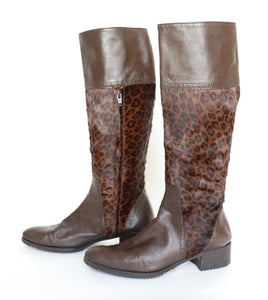 Verbano Long Boots -  Leopard Print Pony Skin / Brown Leather  37 / UK 4