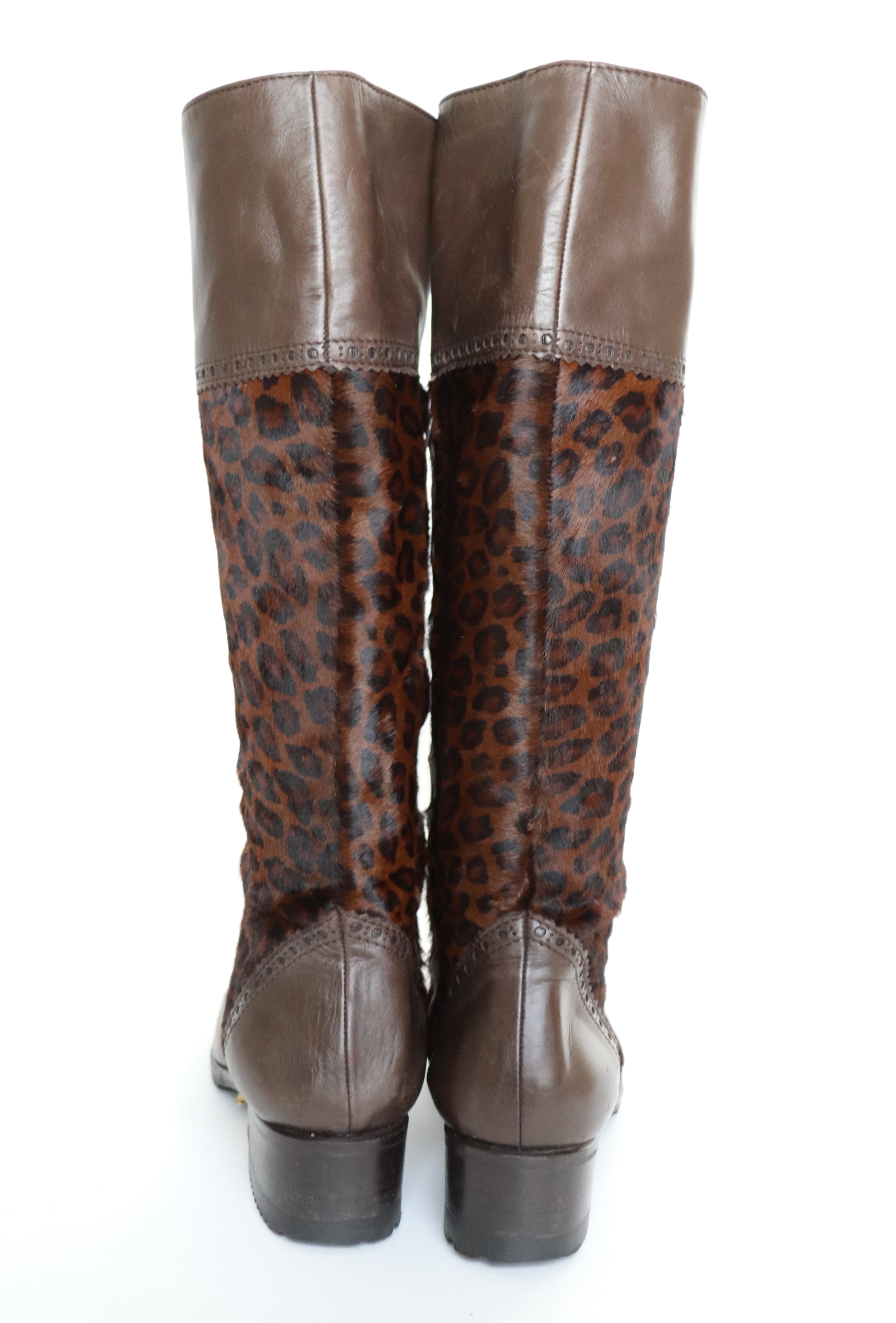 Verbano Long Boots -  Leopard Print Pony Skin / Brown Leather  37 / UK 4