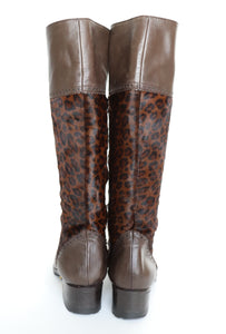Verbano Long Boots - Leopard Print Pony Skin / Brown Leather 37 / UK 4