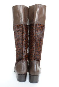 Verbano Long Boots -  Leopard Print Pony Skin / Brown Leather  37 / UK 4