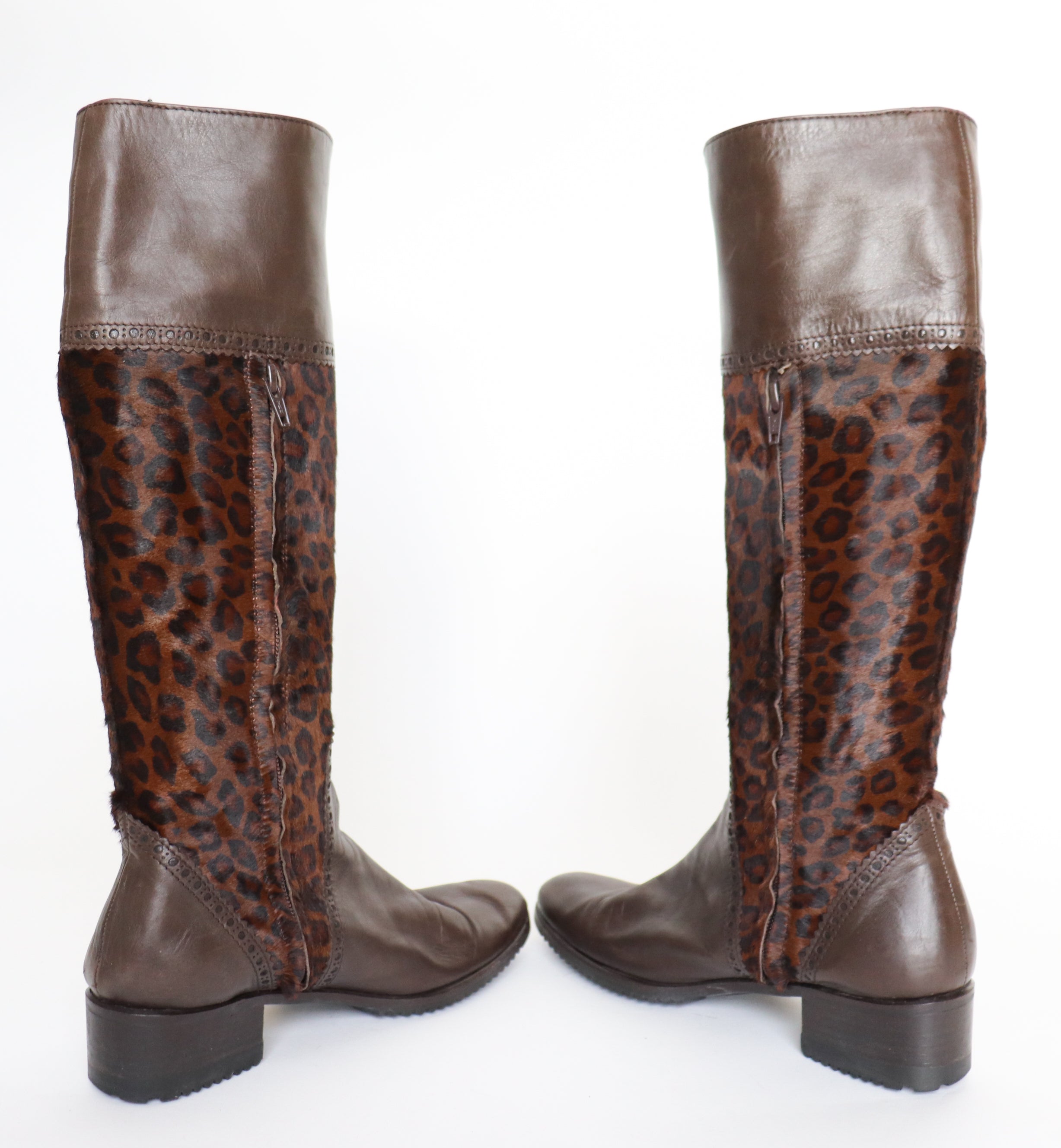 Verbano Long Boots - Leopard Print Pony Skin / Brown Leather 37 / UK 4