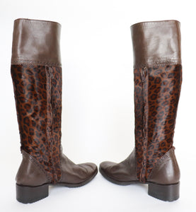 Verbano Long Boots -  Leopard Print Pony Skin / Brown Leather  37 / UK 4