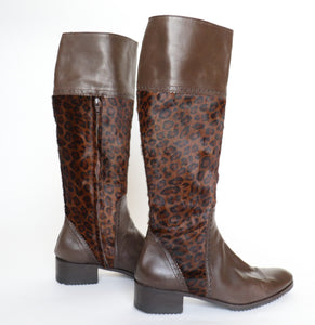 Verbano Long Boots - Leopard Print Pony Skin / Brown Leather 37 / UK 4