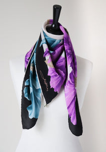 Max Rudy Floral Silk Scarf - Purple / Blue / Black - Vintage 1980s - LARGE
