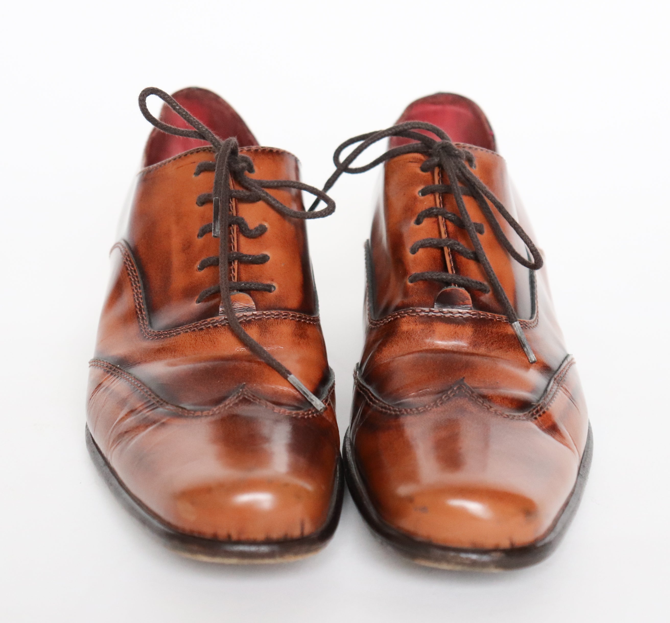 Brown Leather Brogue / Lace-Up Shoes - IXOS - Squared Toes - NARROW 39 / UK 6