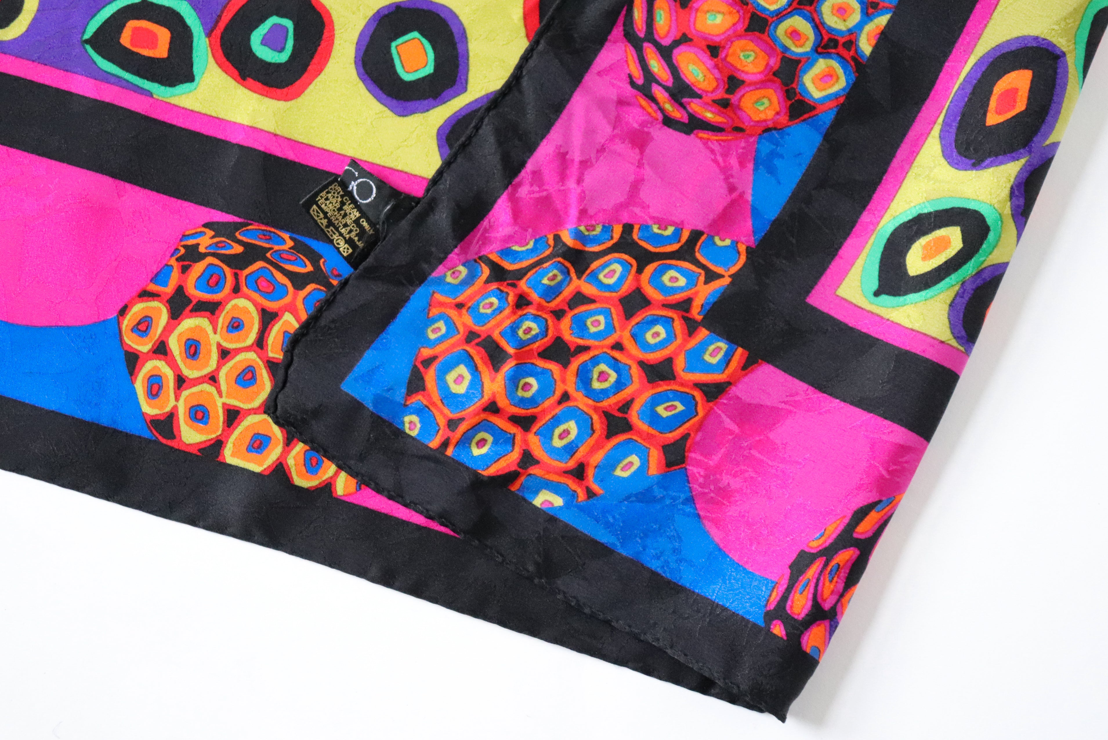 Vintage 1990s Imago Multicolour Silk Scarf - Spotted / Abstract  Print - 90 x 90 - LARGE