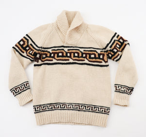 Vintage 1970s Hand Knit Wool Jumper - Peruvian Style - Cream - UK 10 / 12
