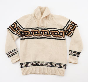 Vintage 1970s Hand Knit Wool Jumper - Peruvian Style - Cream UK  10 /  12