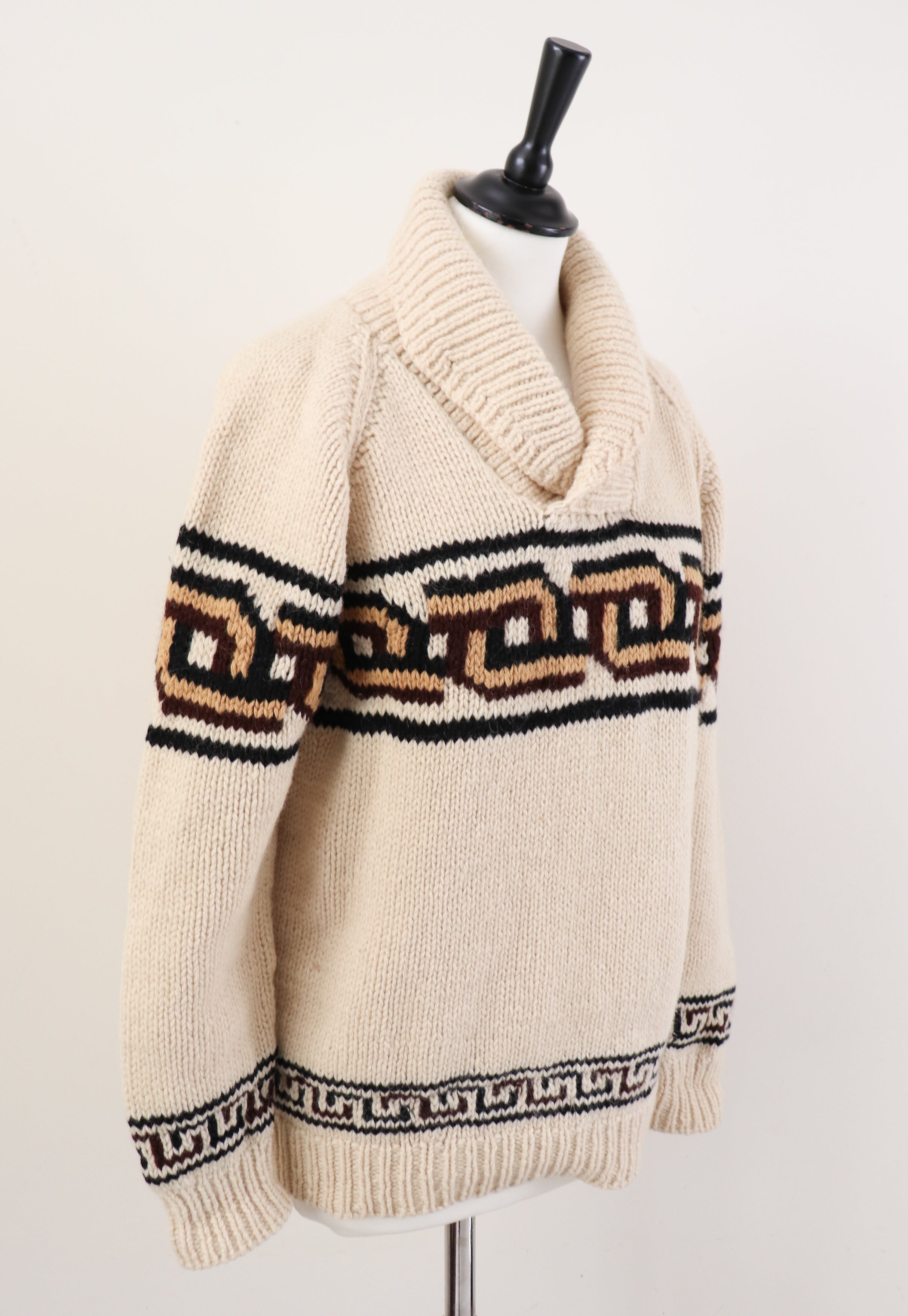 Vintage 1970s Hand Knit Wool Jumper - Peruvian Style - Cream UK  10 /  12