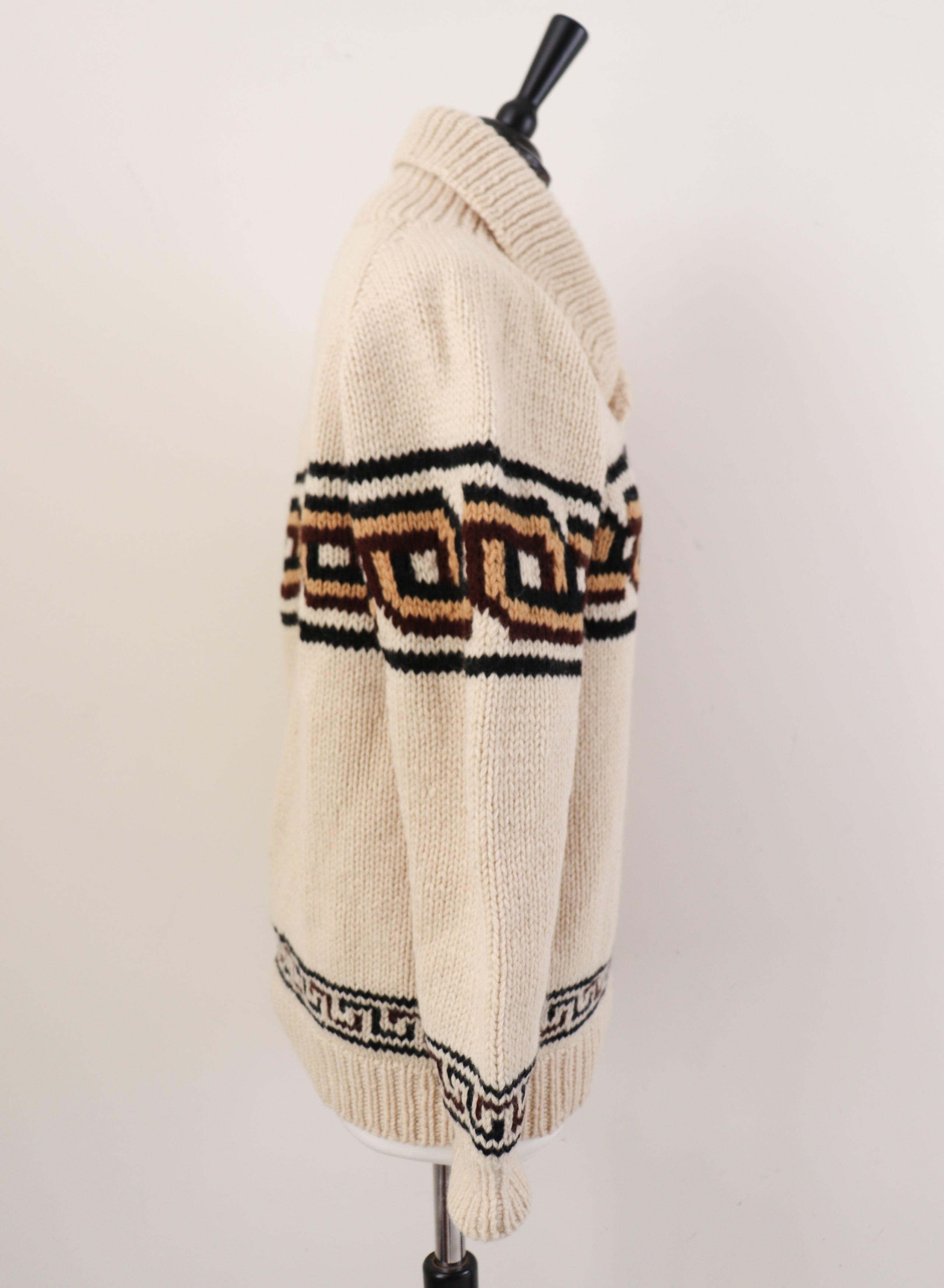 Vintage 1970s Hand Knit Wool Jumper - Peruvian Style - Cream - UK 10 / 12
