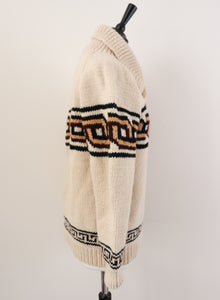 Vintage 1970s Hand Knit Wool Jumper - Peruvian Style - Cream - UK 10 / 12