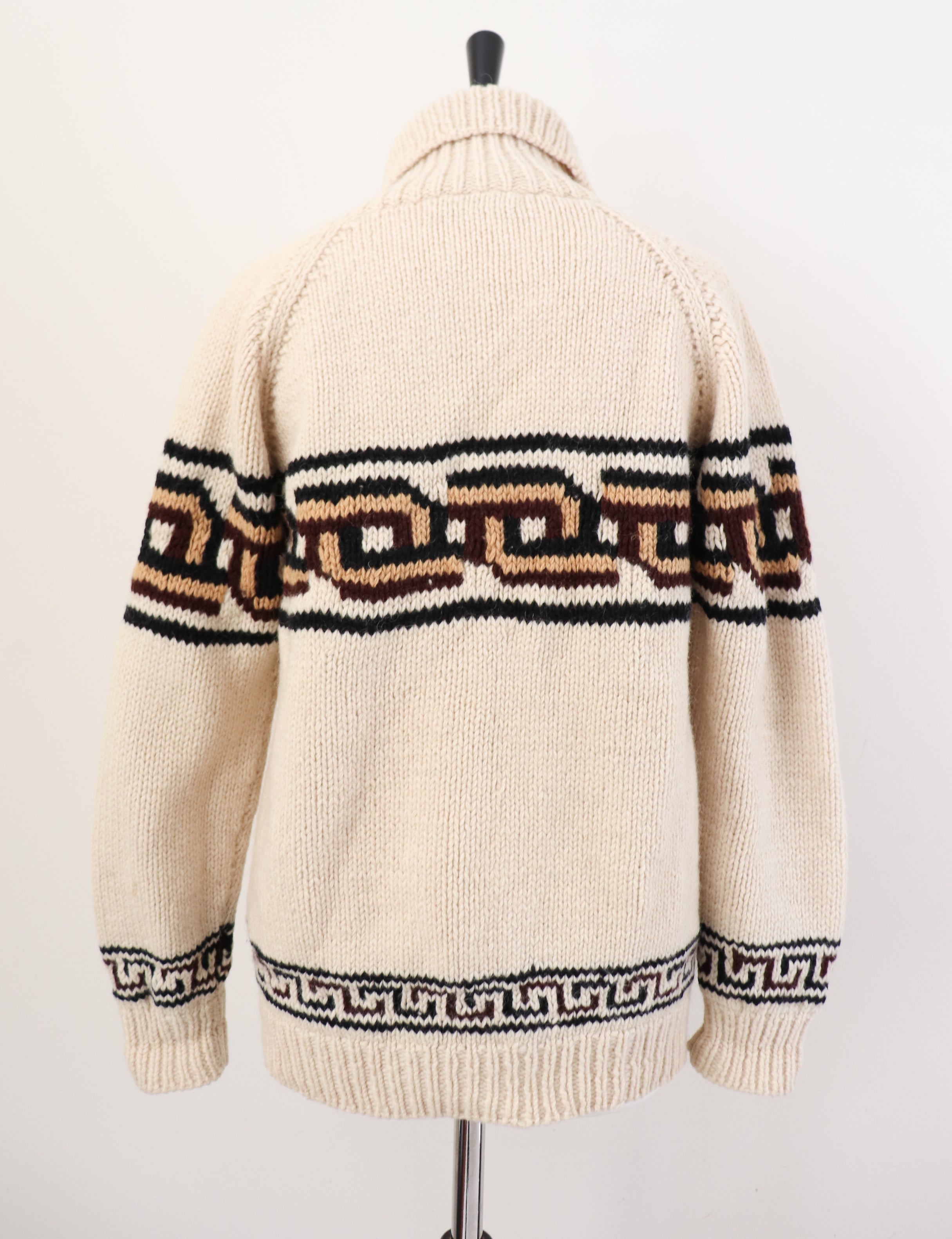 Vintage 1970s Hand Knit Wool Jumper - Peruvian Style - Cream - UK 10 / 12