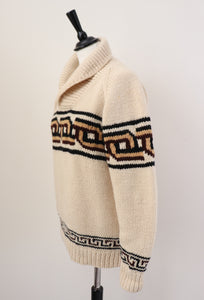 Vintage 1970s Hand Knit Wool Jumper - Peruvian Style - Cream UK  10 /  12